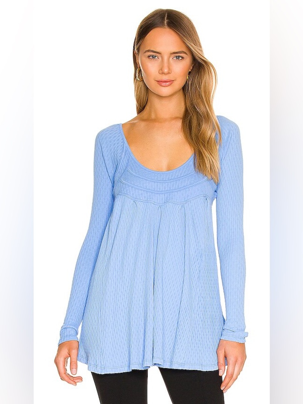 Free People It's Always You Top Cornflower Blue Babydoll Tunic Revolve Small